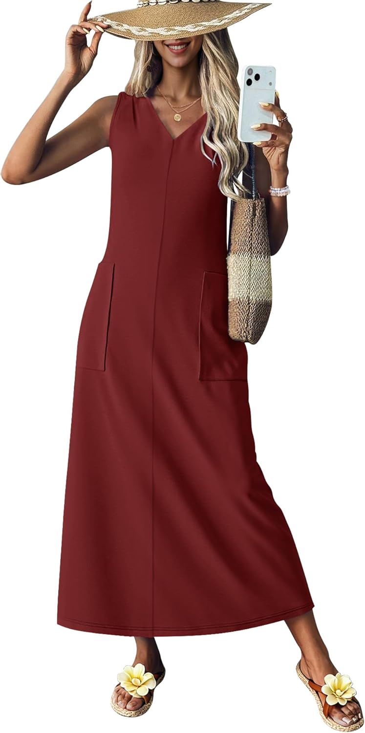 MISFAY Women Summer Maxi Dress 2026 Sundress Wrinkle-Free Casual Beach Long Dress Sleeveless Vacation Maxi Dress with Pockets - Image 4
