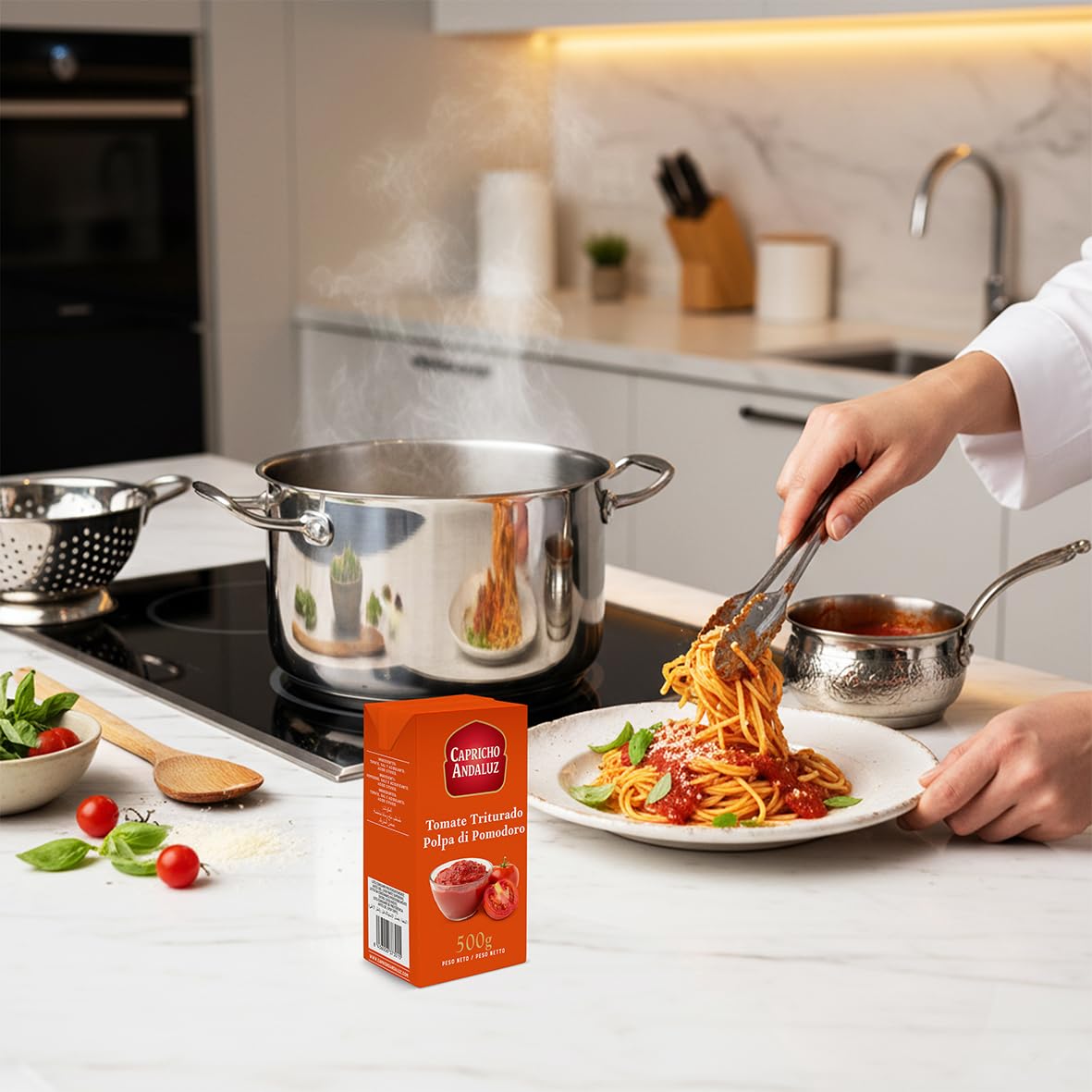 Capricho Andaluz - Tomate Triturado Natural Brik 500 g, Sabor Puro y Fresco, Sin Conservantes, Listo para Salsas, Guisos, Sopas y Recetas Caseras