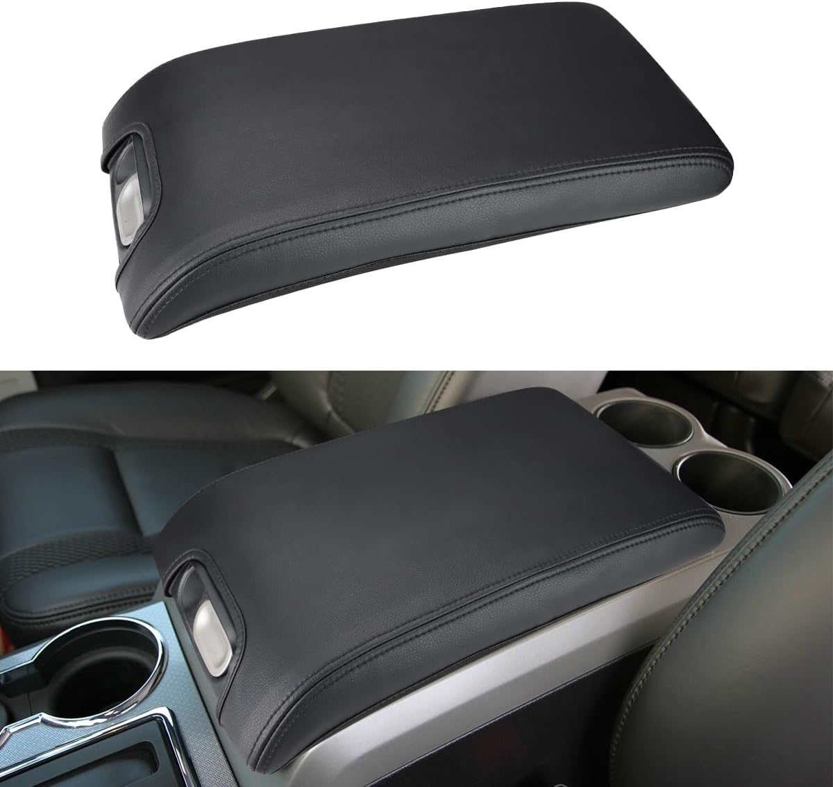 INTGET Center Console Armrest Cover for Ford F150 Accessories 2009 2010 2011 2012 2013 2014 Car Middle Lid Seat Cover Protector (Black Pad, 2009-2014)