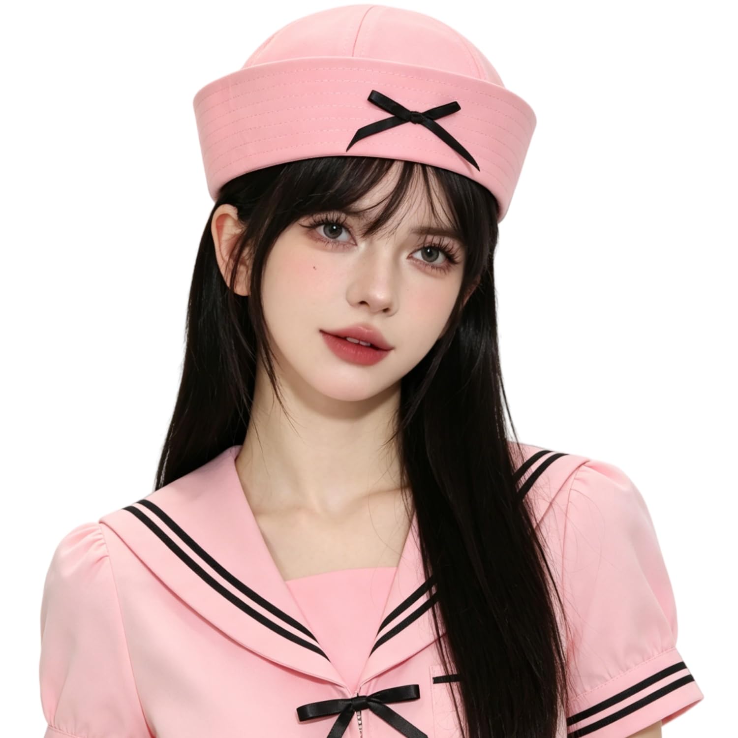 RUIXIA Sailor Hat with Black Bow Navy Captain Yacht Cap Y2K Beret for Women Halloween Lolita Costume Fancy Dress Hen Party