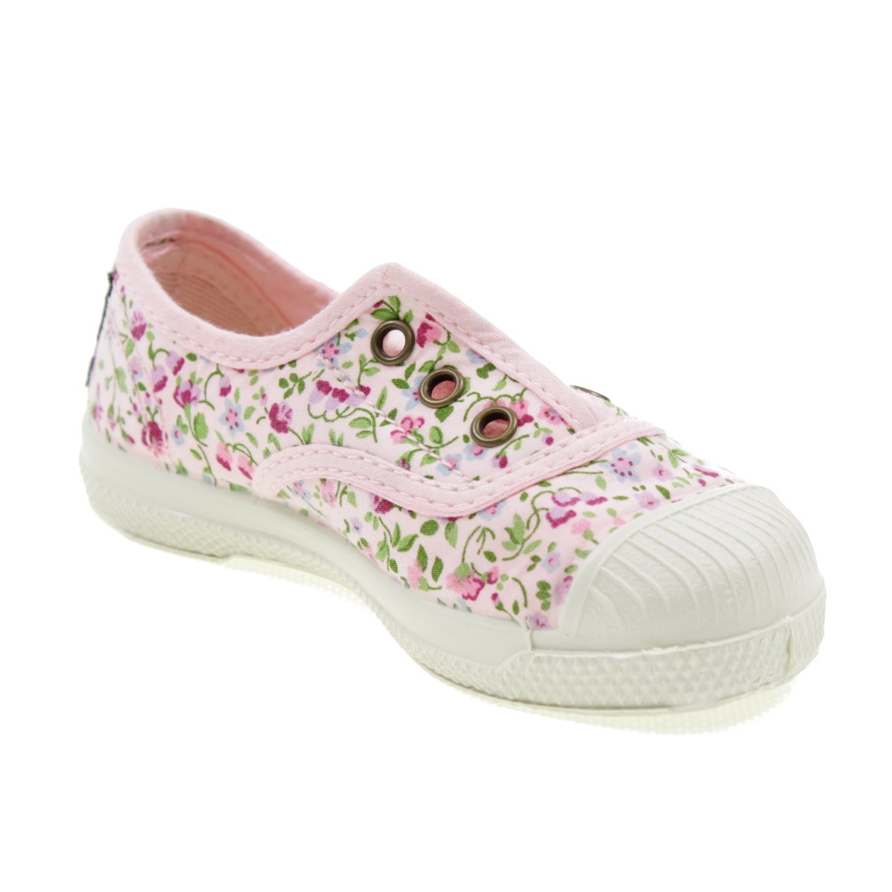 Natural World Scarpa in Cotone Fondo CAUCCIU Elastica Fiori 471505 Bianco