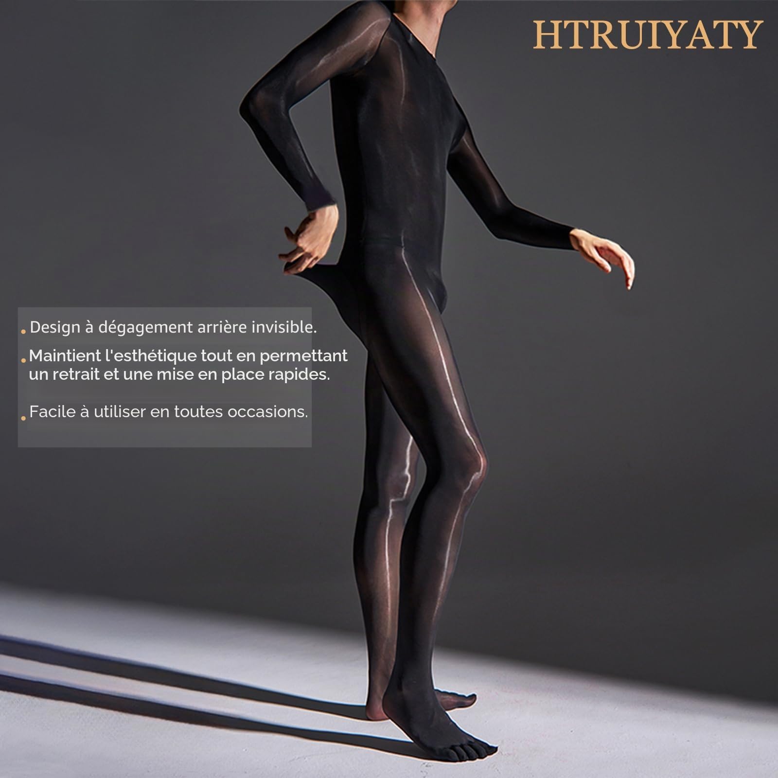 HTRUIYATY Homme Bodystocking Sexy Homme Collant Brillant Huileux Bodystocking Manches Longues Catsuit Nylon Bodysuit Ouvert