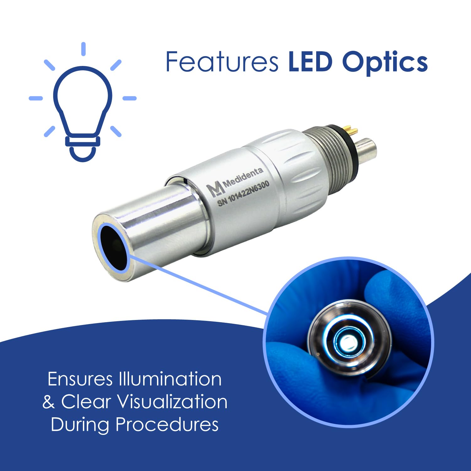 Medidenta NSK Style 6-Pin Optic LED Coupler - High-Speed Handpiece Connector with Integrated LED Bulb, Full 360° Swivel, Compatible with All NSK-Style Handpieces, 1-Year Warranty (1 Unit) image 6 of 6 B0CZDF7GYL