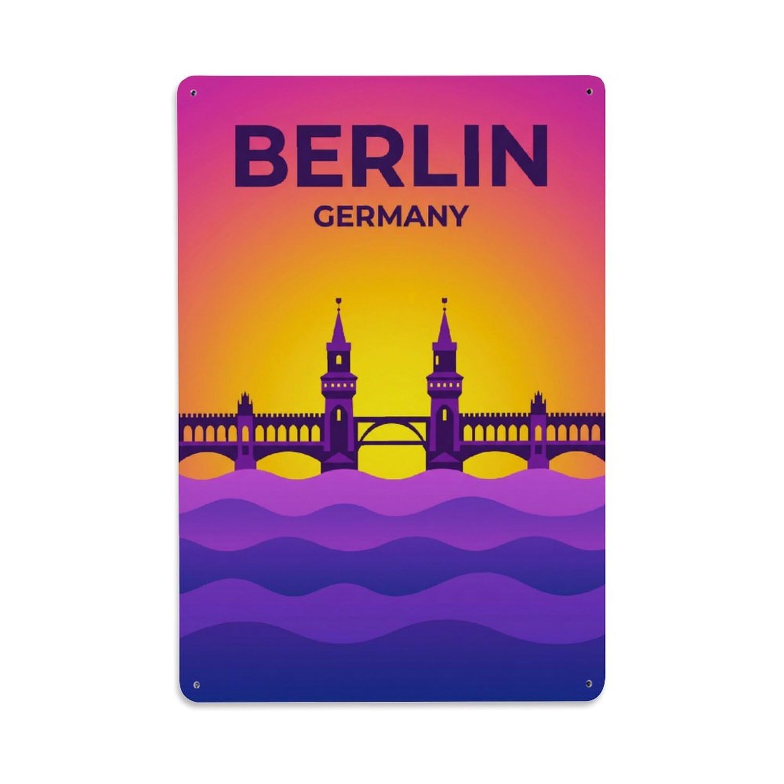 Gead 8X12inch Style Vintage Travel Berlin Germany Gem Metal Tin Sign