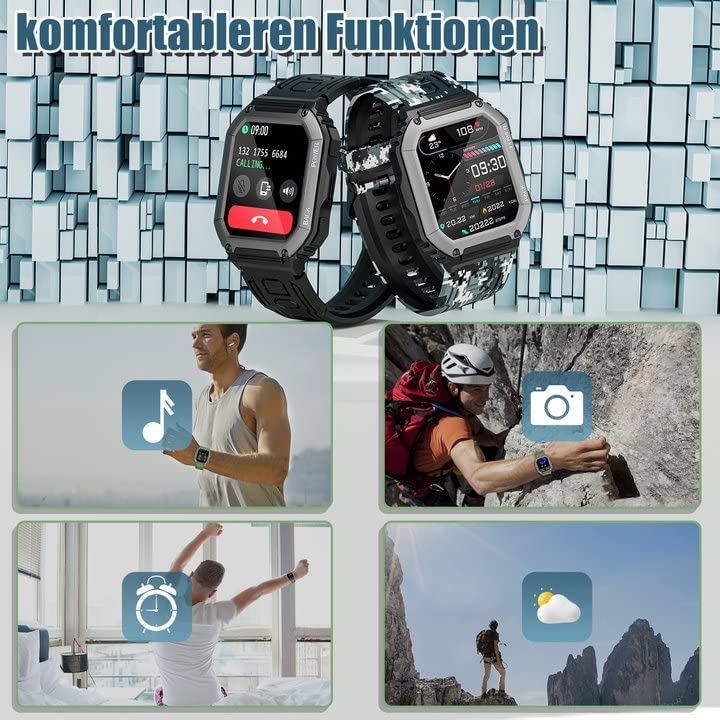 Smartwatch Herren mit Telefonfunktion 1,8" DIY HD Voll Touchscreen Armbanduhr 30 Sportmodi Fitness Tracker IP67 Wasserdicht Sportuhr mit Schlafmonitor Schrittzähler Message Reminder (Schwarz) - Image 8