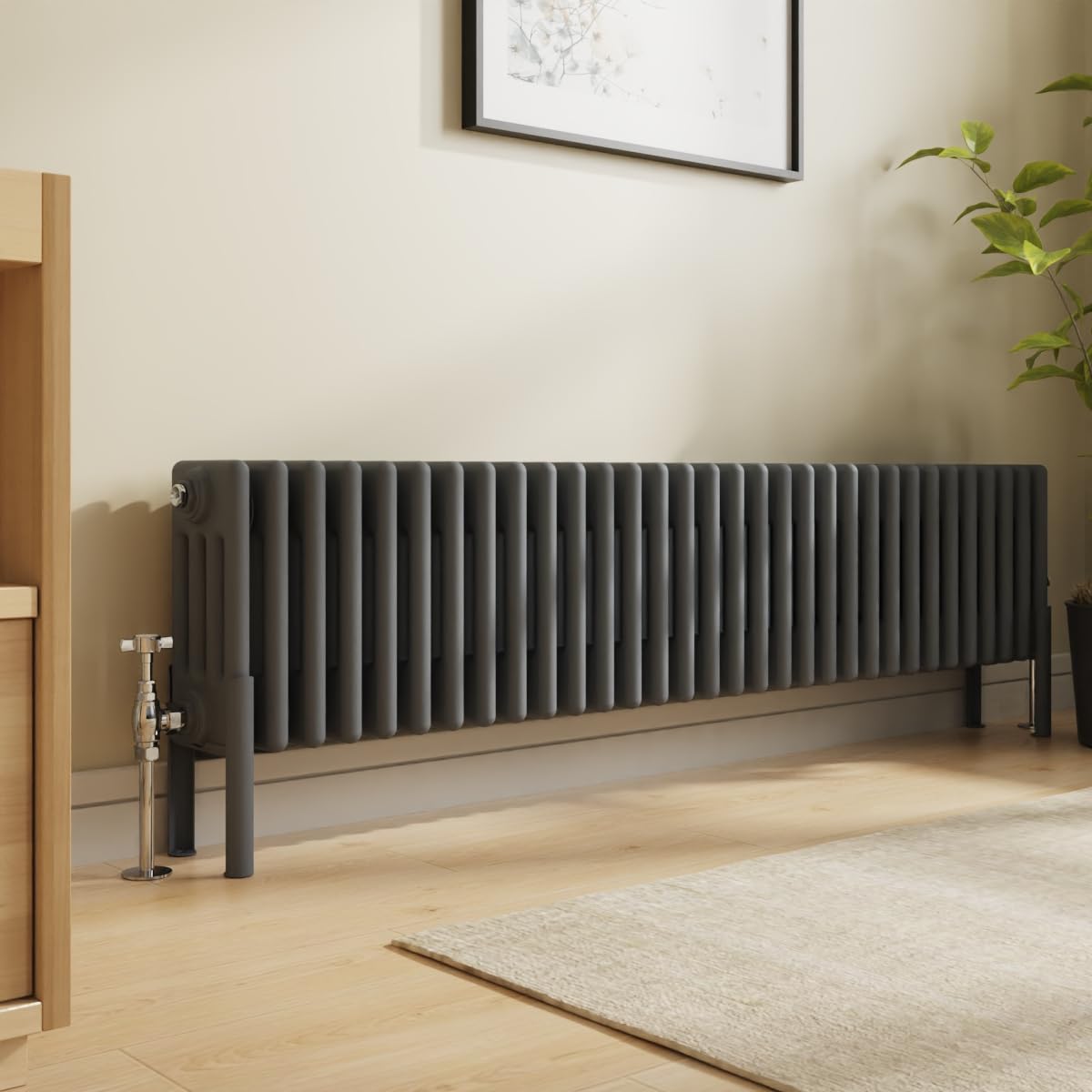 Nrg Anthracite Traditional 4 Column Horizontal Radiator 300X1460mm Central Heating Radiators