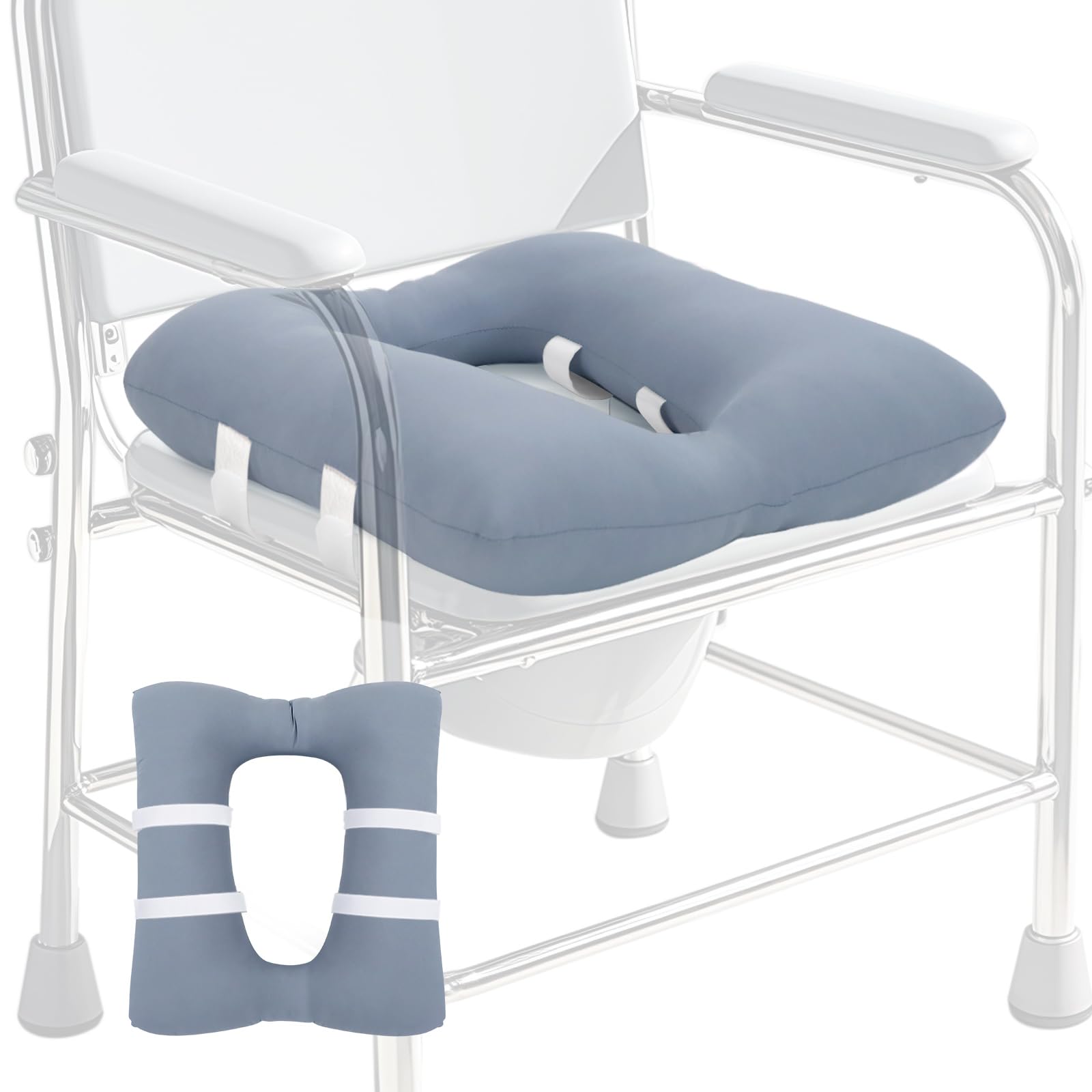 RoamReady Bedside Commode Cushion, Machine Washable Padded Toilet seat Cushion, Soft Padded Toilet seat Riser for Seniors, Portable Commode Pads for Adult, 17" x 14" with 4 Fixing Straps, Blue