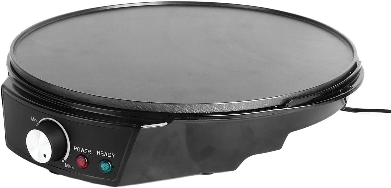 Focket Electric Crepe Maker, Non Stick High Temperature Even Heating Tortilla Maker, Pancake with Wooden Spreader for Home Camping Pancakes Spring Rolls