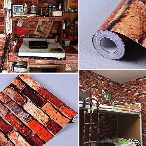 Yifely Country Rustic Brick Shelf Drawer Liner Prepasted Furniture Paper Coffee Shop Wall Sticker 17.7Inch By 9.8 Feet #TOP1