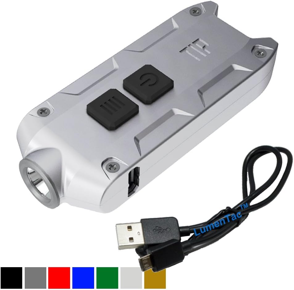 Nitecore Tip silver 360 lumens USB rechargeable keychain flashlight with LumenTac USB cable - silver (more colors available in options)