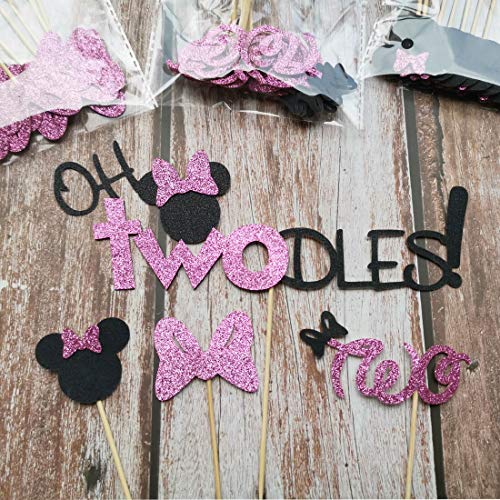 Oh Twodles Minnie Cake Topper And Mouse Cupcake Topper,Second 2Nd Birthday Party Supplies Decorations For Baby Girl 31Pcs(Pink） #TOP1