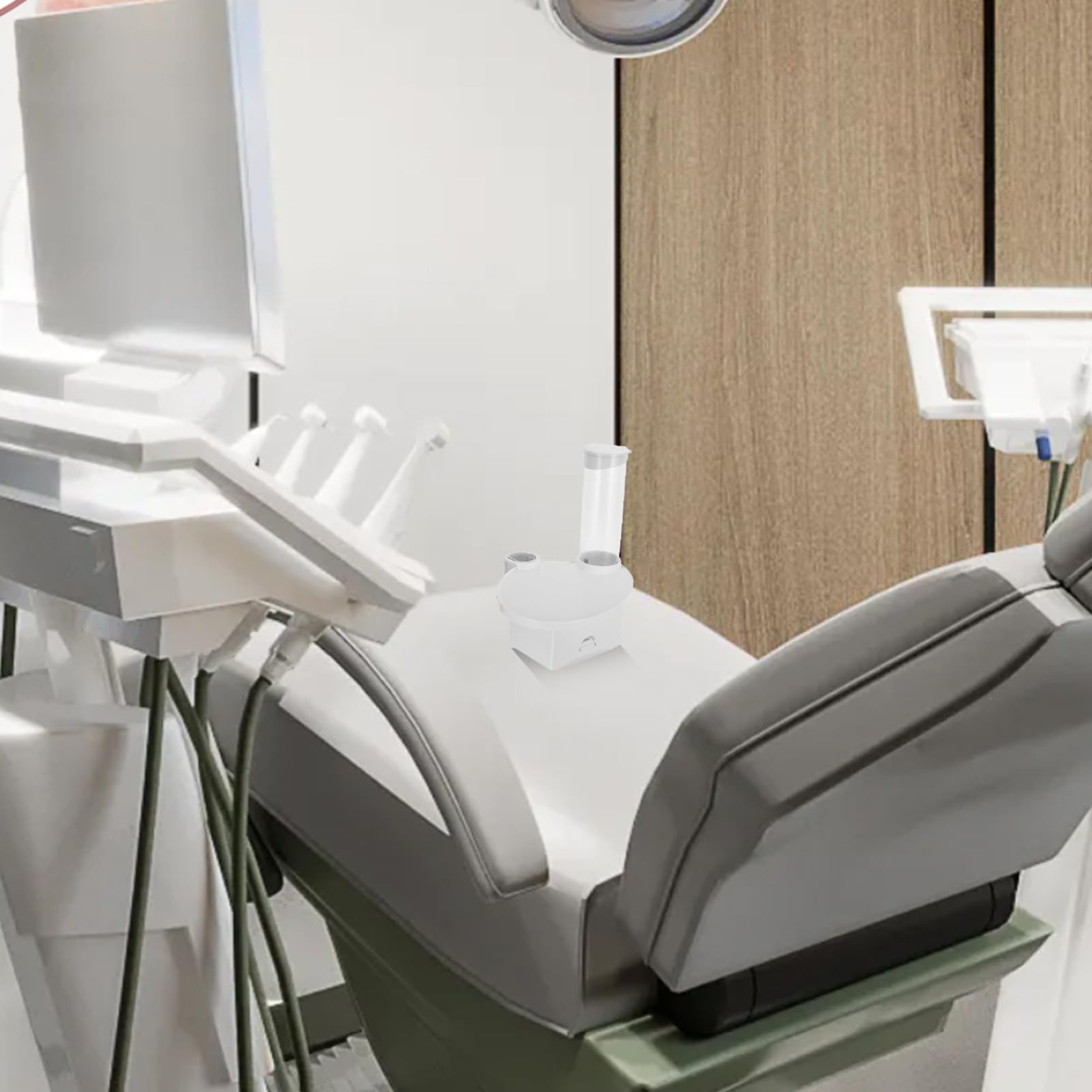 Vassoio Odontoiatrico 3 in 1 con Portabicchieri e Dispenser | Bianco, Plastico, Design Integrato per Clinica e Postazione Odontoiatrica, Accesso Pratico per Assistenti e Pazienti