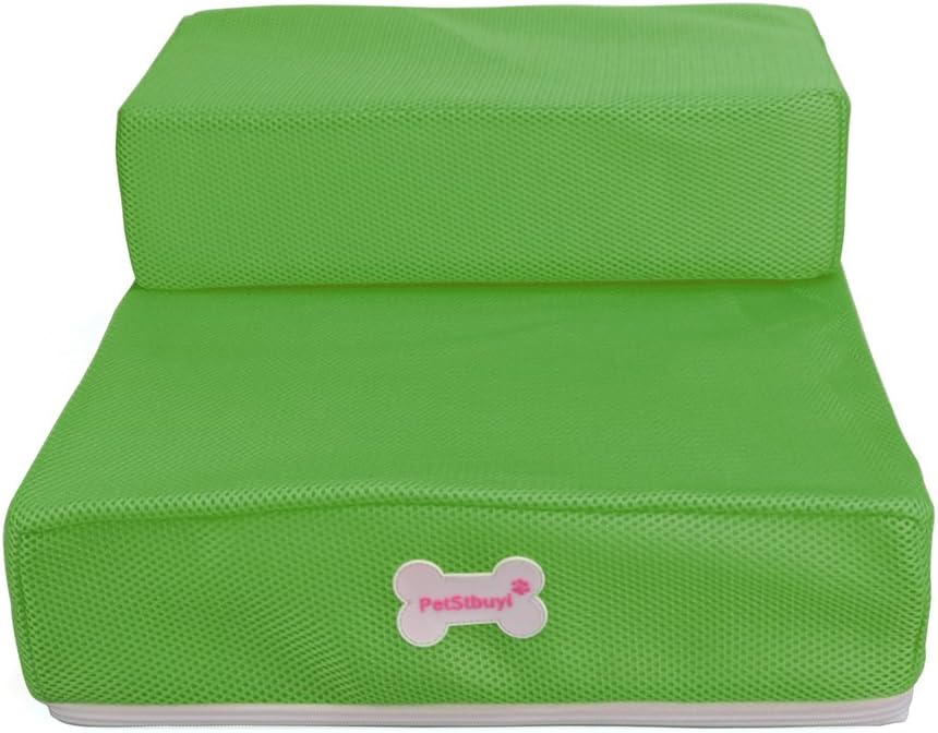 Jinshou 2 Steps Folding Pet Stairs Ramp Ladder Removable Cover for Cats Dogs Green