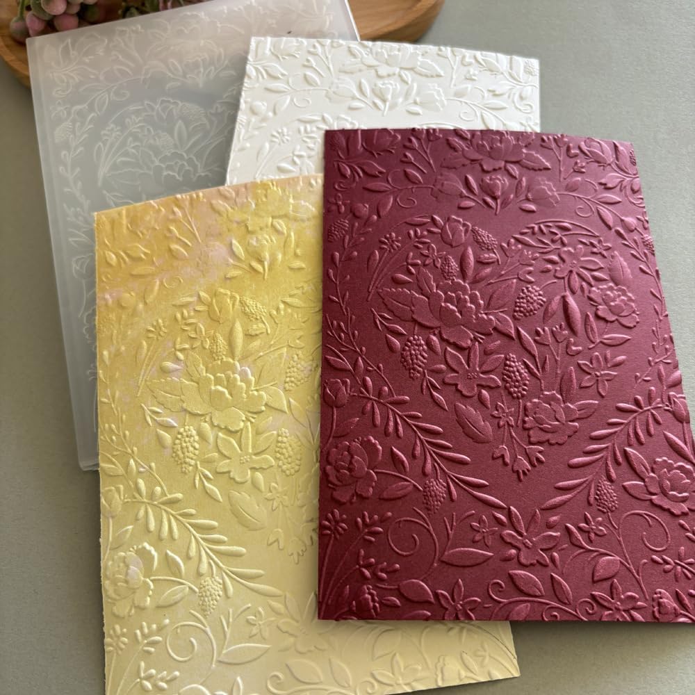 Vintage Rose Peony Embossing Folder for Card Making, 3D Plastic Raised Texture Plate for Wedding Invitations, Junk Journal & Handmade Paper Craft