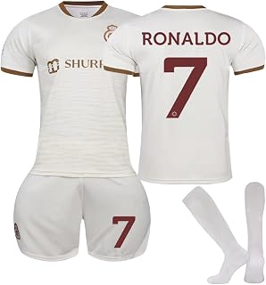 Al Nassr Kits for Boys Football Tracksuit, Al NASSR FC No.7 2023 Football Jersey Unisex Soccer Football Kit Set Training Activewear Shirts Shorts and Socks Soccer Jersey for Kids and Aldults