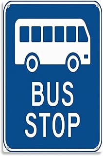 Generic Vintage Bus Stop Metal Sign, Blue and Beige, Wall Mount Rectangular Decor for Bar, Cafe, Garden, 8 x 12 Inches