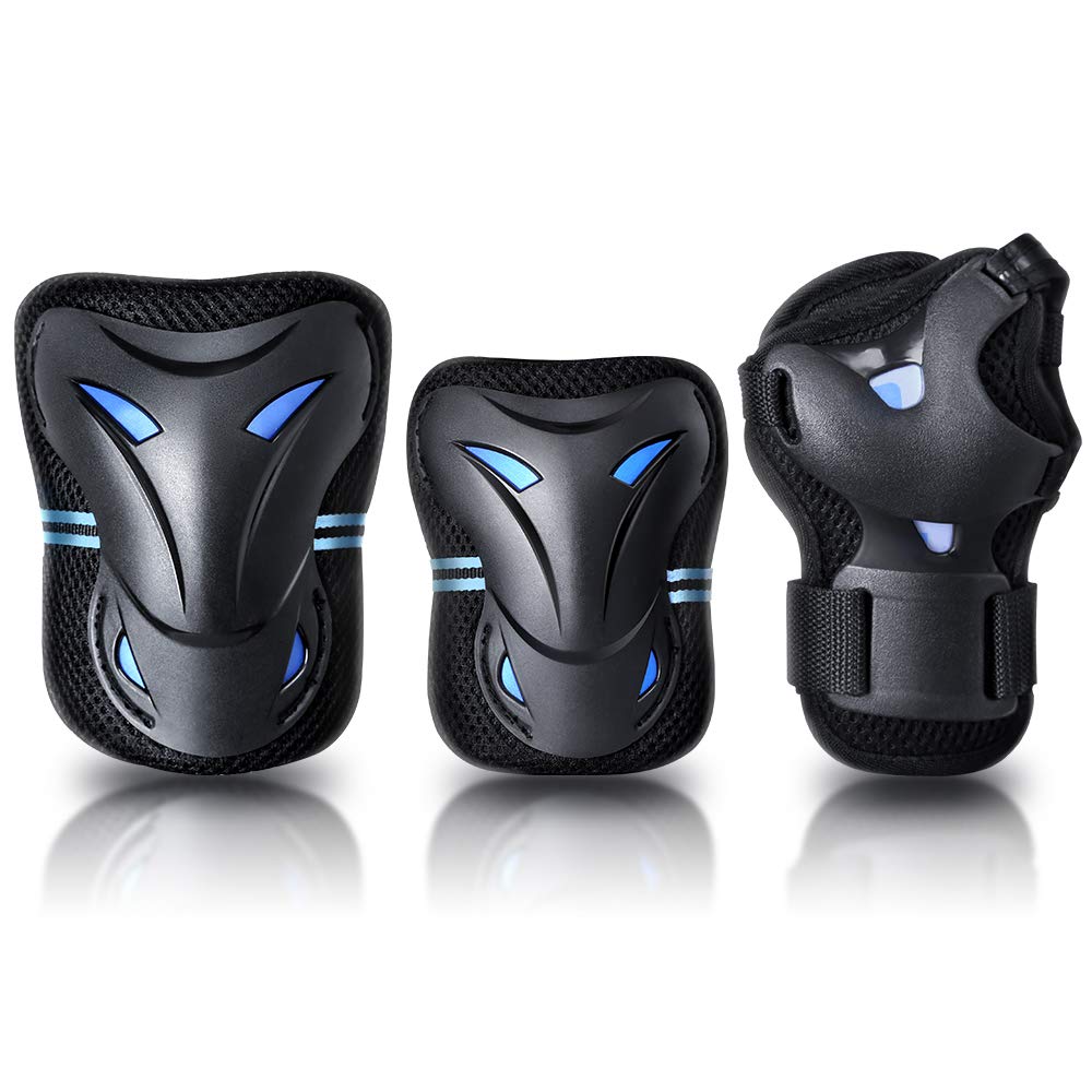 JBM Presents Special Multi Sport Protective Gear Knee Pads and Elbow Pads with Wrist Guards for Cycling, Skateboard, Scooter, BMX, Bike (Blue and Dark, Kids/Children)