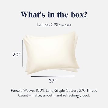 Brooklinen Luxury Percale Pillowcase Set of 2 100% Cotton Pillow Cases Breathable Weave, Machine Washable - Durable & Soft Pillowcases for Everyday Comfort, Pillow Covers for King Size (Cream)