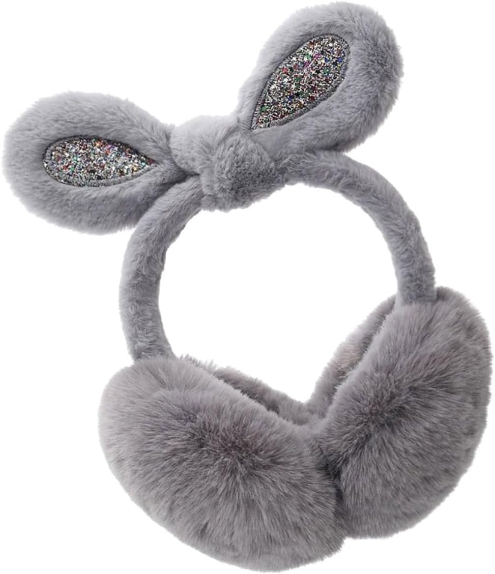 Winter Earmuffs with Sequin Bunny Ears Thickened Soft Ear Warmers for Cold Weather Outdoors