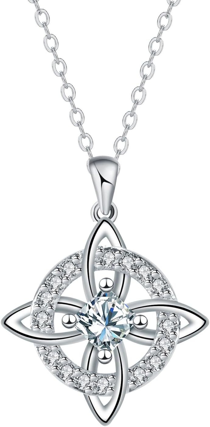 GAUEIOUR Mystical Birthstone Witches Knot Necklace,Silver Celtic Knot Pendant Necklace,Good Luck Protection Jewelry Gift for Women Wife Mom(Silver)