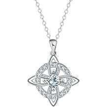 GAUEIOUR Mystical Birthstone Witches Knot Necklace,Silver Celtic Knot Pendant Necklace,Good Luck Protection Jewelry Gift for Women Wife MomSilver