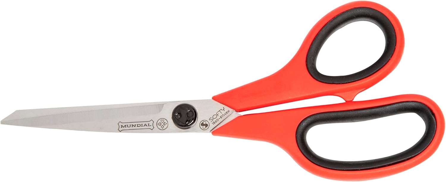 Mundial BP1860-3 Dressmaker Shears, 8.5" Stainless Steel Blades with Micro-Serrated Edge, Cushioned Inserts & Enlarged Finger Bows for Comfort and Non-Slip 8-1/2-Inch Sewing Shears Red Handles