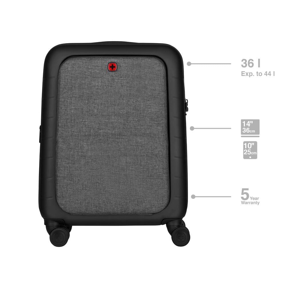 WENGER Syntry Handgepäck Trolley, Notebook bis 14 Zoll, Tablet bis 10 Zoll, 36 (44) l, Hartschale, Damen Herren, Business-Reisen Urlaub, Schwarz/Graumeliert, 610163