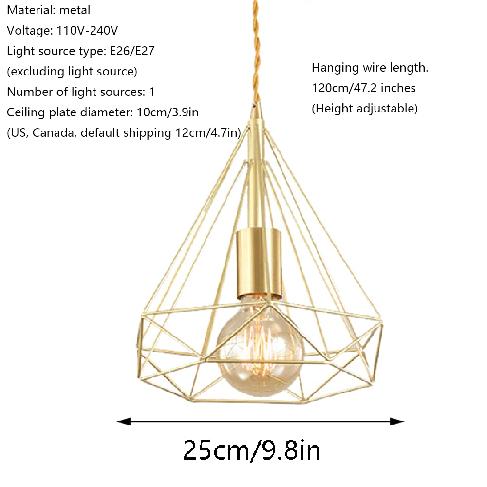 RCIDOS Lámpara Colgante Creativa En Forma De Diamante Lámpara Suspensión Metal Elegante Luces Colgantes Románticas Doradas Techo Elegante Y De Lujo Ligero para Cocina, Cafetería Rústica