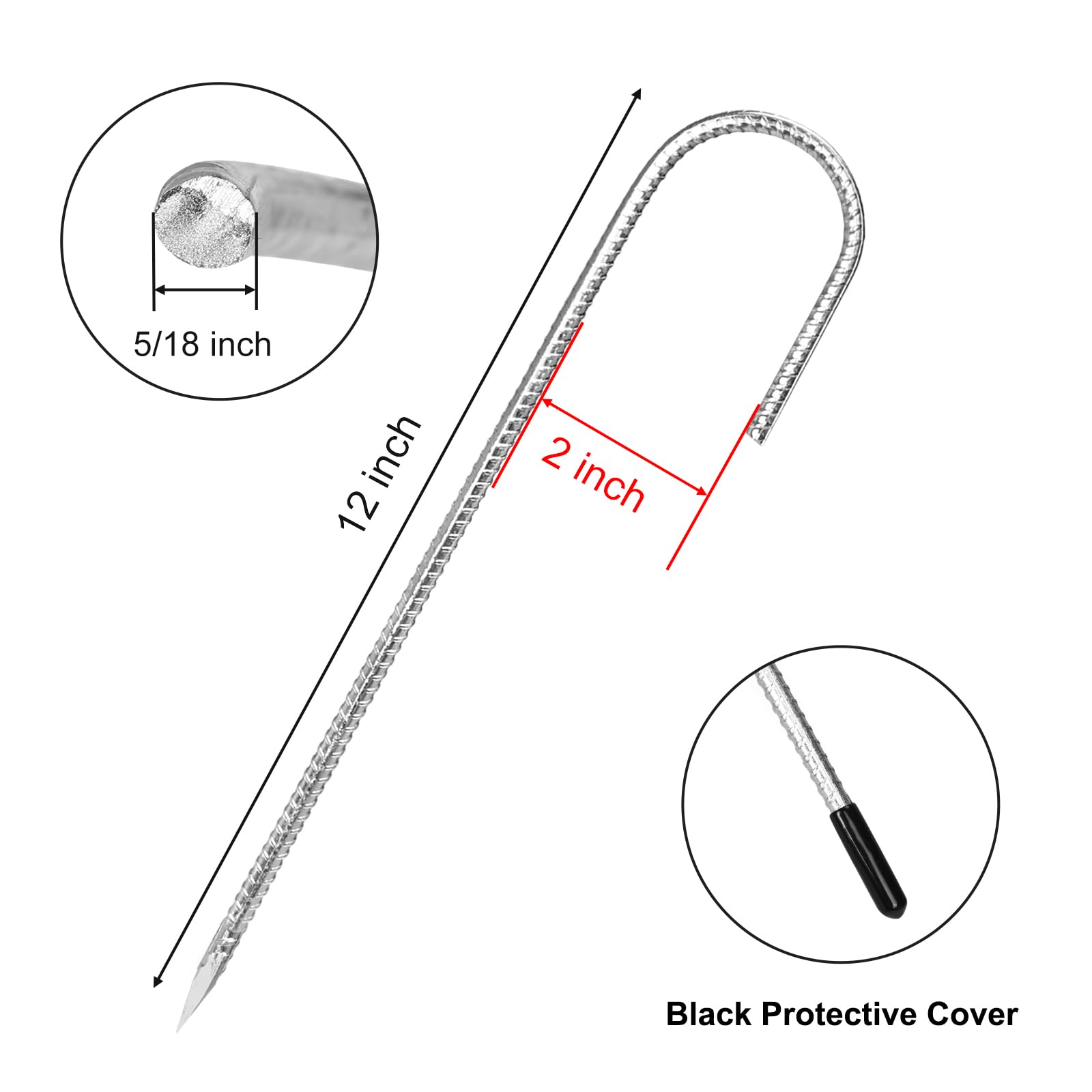 CEWOR 6 Pack 12 Inch Rebar Stakes, J Hook Tent Stakes Heavy Duty Long Galvanized Ground Anchors Metal Spikes Landscape Yard Stakes for Signs, Trampoline, Chain Link Fence, Outdoor Decoration