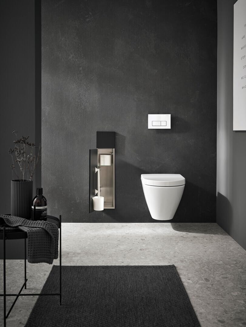 Emco Asis Pure - Módulo de Armario Empotrado para Cepillo de baño, Mueble con Soporte para Papel higiénico y Compartimento, Armario Alto con función de Empuje para Abrir, Tope a la Derecha, Color