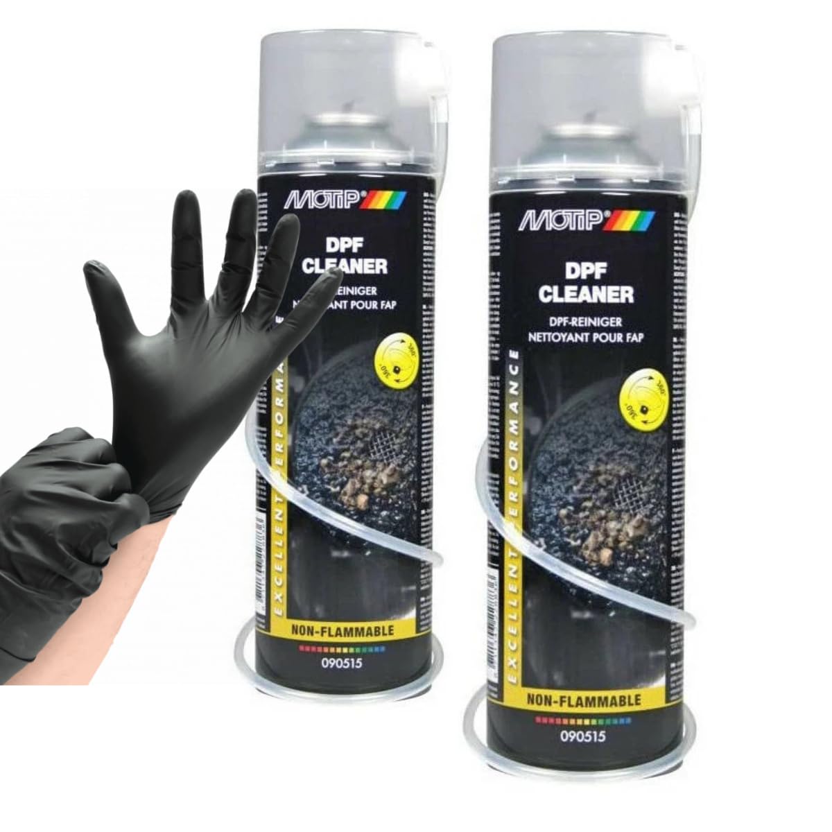 DPF Cleaner Spray, Nettoyant FAP Diesel, 400ml, Sans Démontage, Pack de 2, avec Gants Nitrile et Canule
