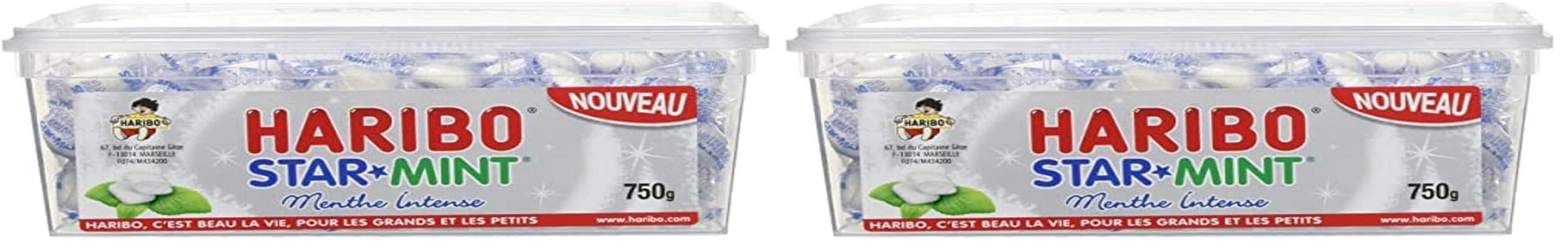 Haribo Starmint Menta, Caramelle Confettate, Vegetariane, Gusto Menta Forte, Ideali per Sensazioni di Freschezza, 750 gr (Confezione da 2)