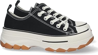 Zapatilla de Plataforma para Mujer, Comoda, Estilo Bamba, Material de Lona, y Cierre de Cordones