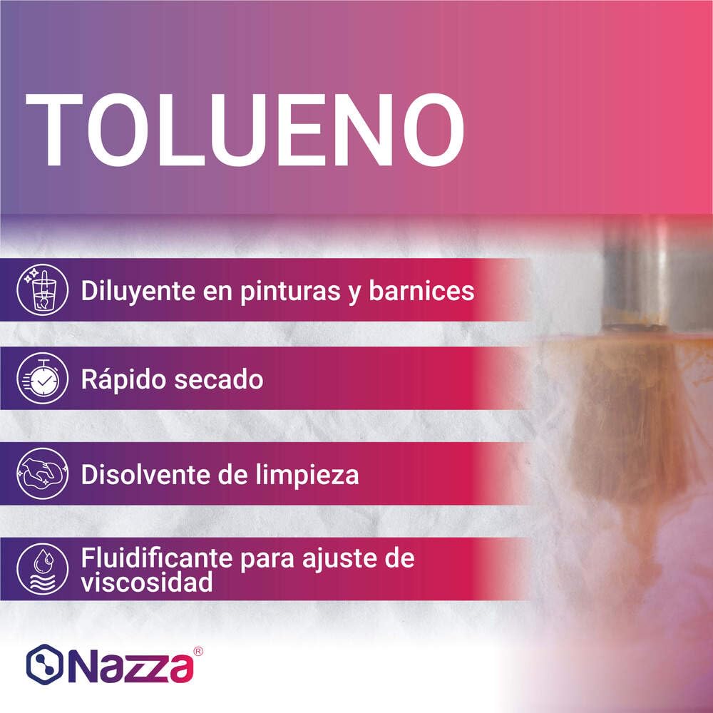 Tolueno Nazza | Disolvente transparente para barnices, pinturas y esmaltes | Envase de Plástico de 5 Litros