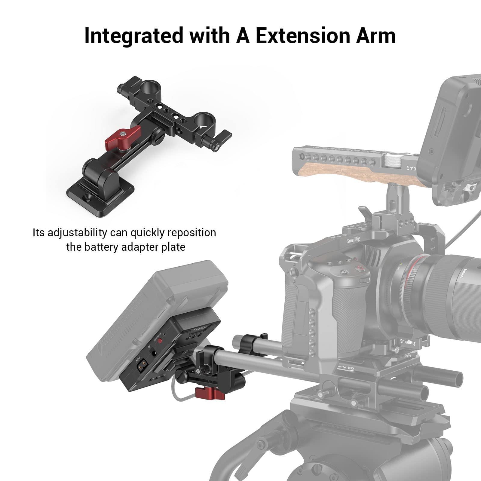 Piastra adattatore batteria con attacco a V SmallRig con morsetto per asta da 15 mm e braccio regolabile per Sony per fotocamere e videocamere Canon -3204B  44