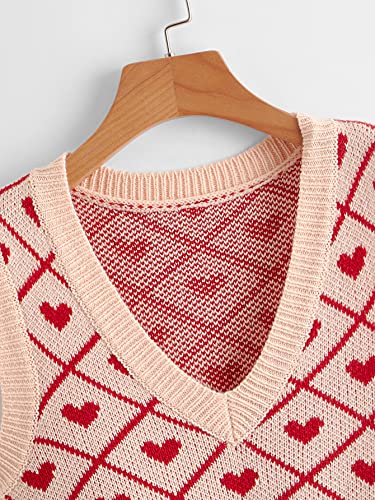 SweatyRocks Women's Plaid Geo Sleeveless V Neck Knit Crop Top Sweater Vest Heart M - Image 4