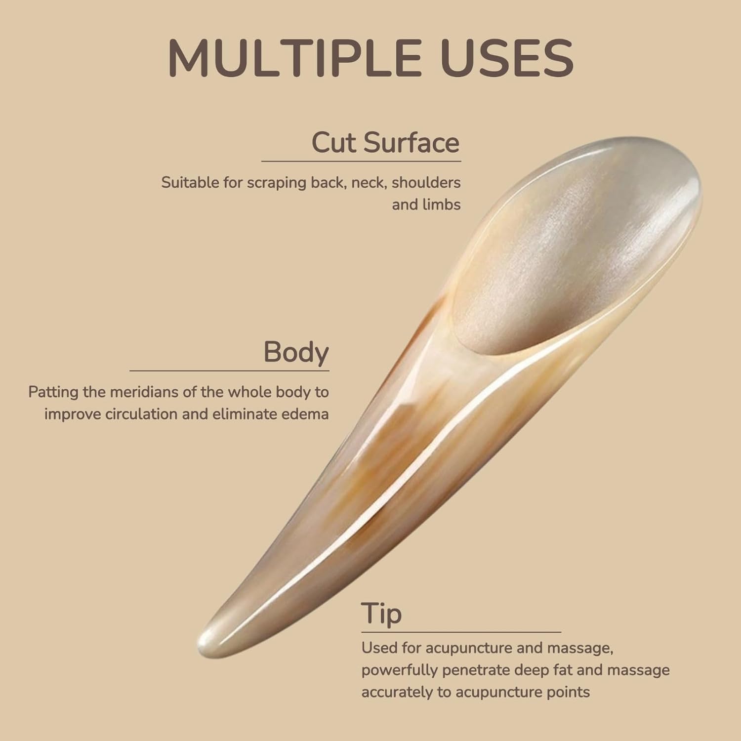 Body Gua Sha Tool, Ox Horn Guasha Scraping Massage Tools for Physical Therapy, Body Acupuncture Therapy Scraper Deep Tissue Massage Muscle Relief Scraper for Back, Arms, Neck, Legs, Shoulder (1PC) - Image 3