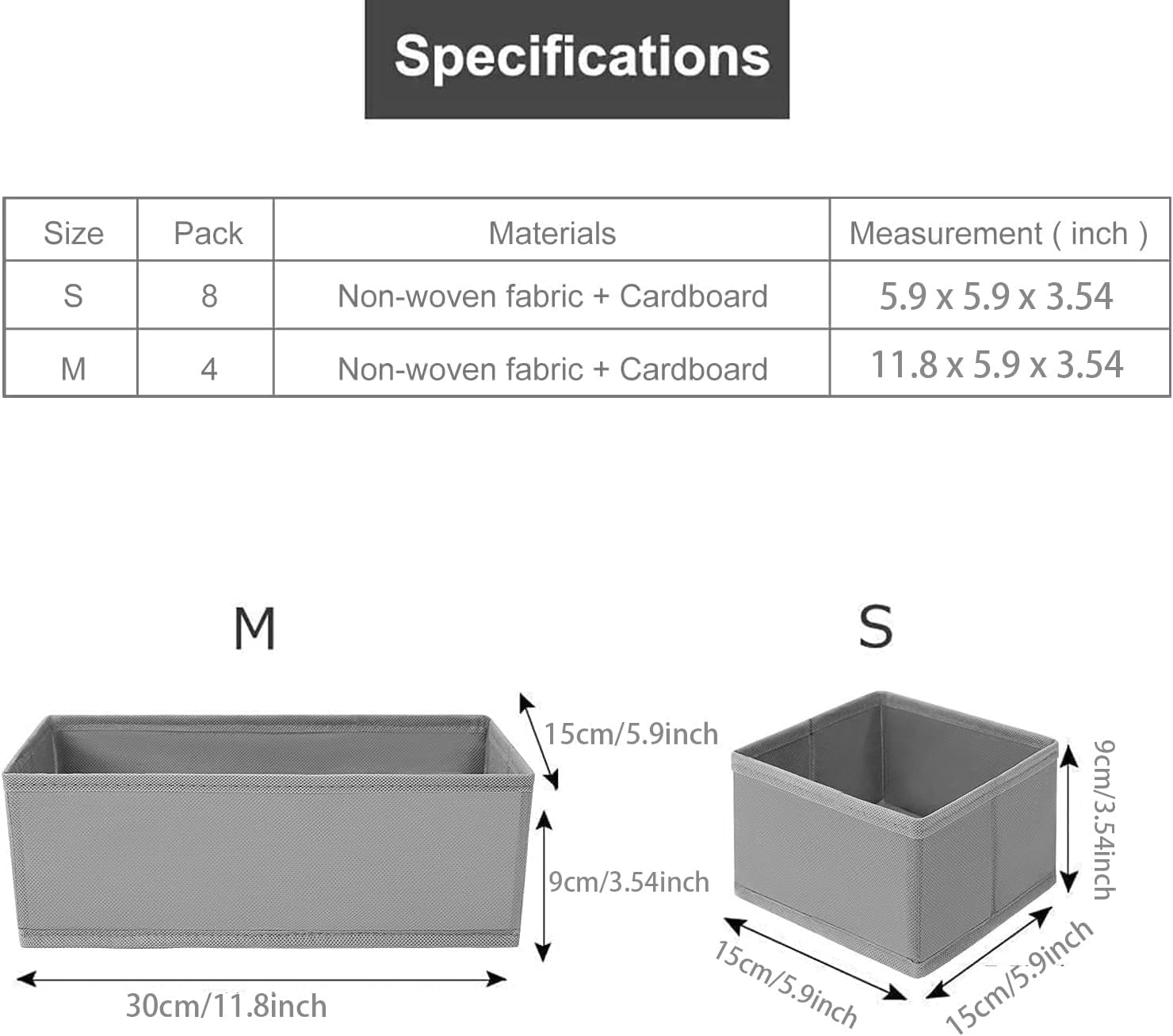 DIMJ 12er Pack Schubladen-Organizer – Faltbare Kommoden-Boxen In 3 Größen – Für Kleidung, Socken, Unterwäsche (Schwarz)