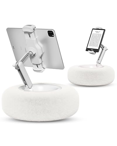 Viozon Tablet Stand Pillow, Compatible with 4.7"-13" Phone/Tablet, iPad, iPhone, Samsung, Google, Kindle, 360°Adjustable Phone Holder for Bed with Soft Plush Fabric, and Detachable Bowl, White - White