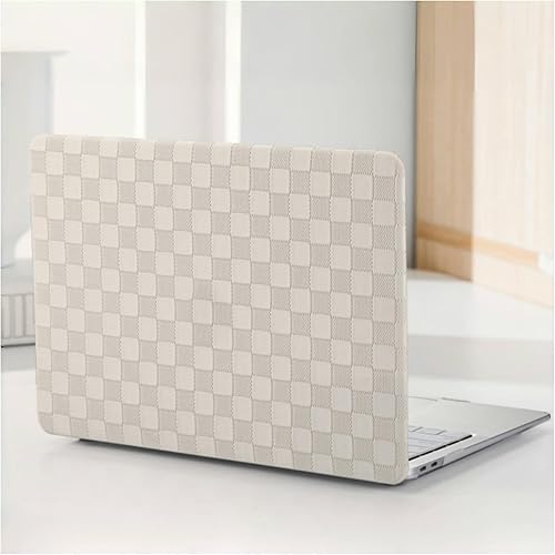 Funda compatible con MacBook Air de 13 pulgadas (versión 2010-2017). Modelos: A1466 / A1369, funda rígida de piel crema texturizada a cuadros,