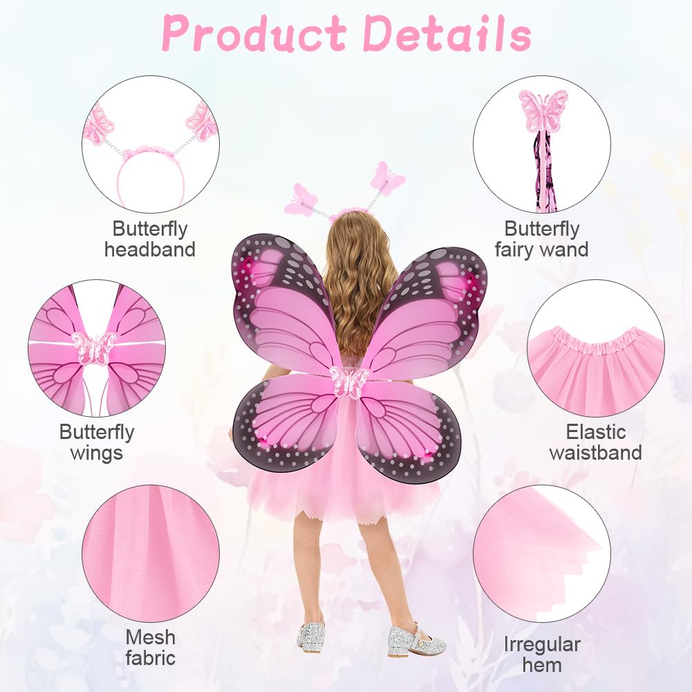 AYBUY Kids Butterfly Wings Costume, Include Fairy Wings Tutu Magic Wand & Headband - Image 3
