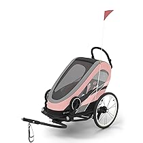 Cybex 2-in-1 Rimorchio per bici ZENO Bike, Convertibile in passeggino, Dai 6 mesi ai 4 anni circa, Max. 111 cm e 22 kg, Black, Silver, Pink