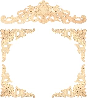 LIOOBO 木彫りの装飾 木製アップリケ 未塗装フレーム 家具用彫刻アクセント 家具 キャビネット ドア ベッド装飾用 DIY塗装可能な木製アップ