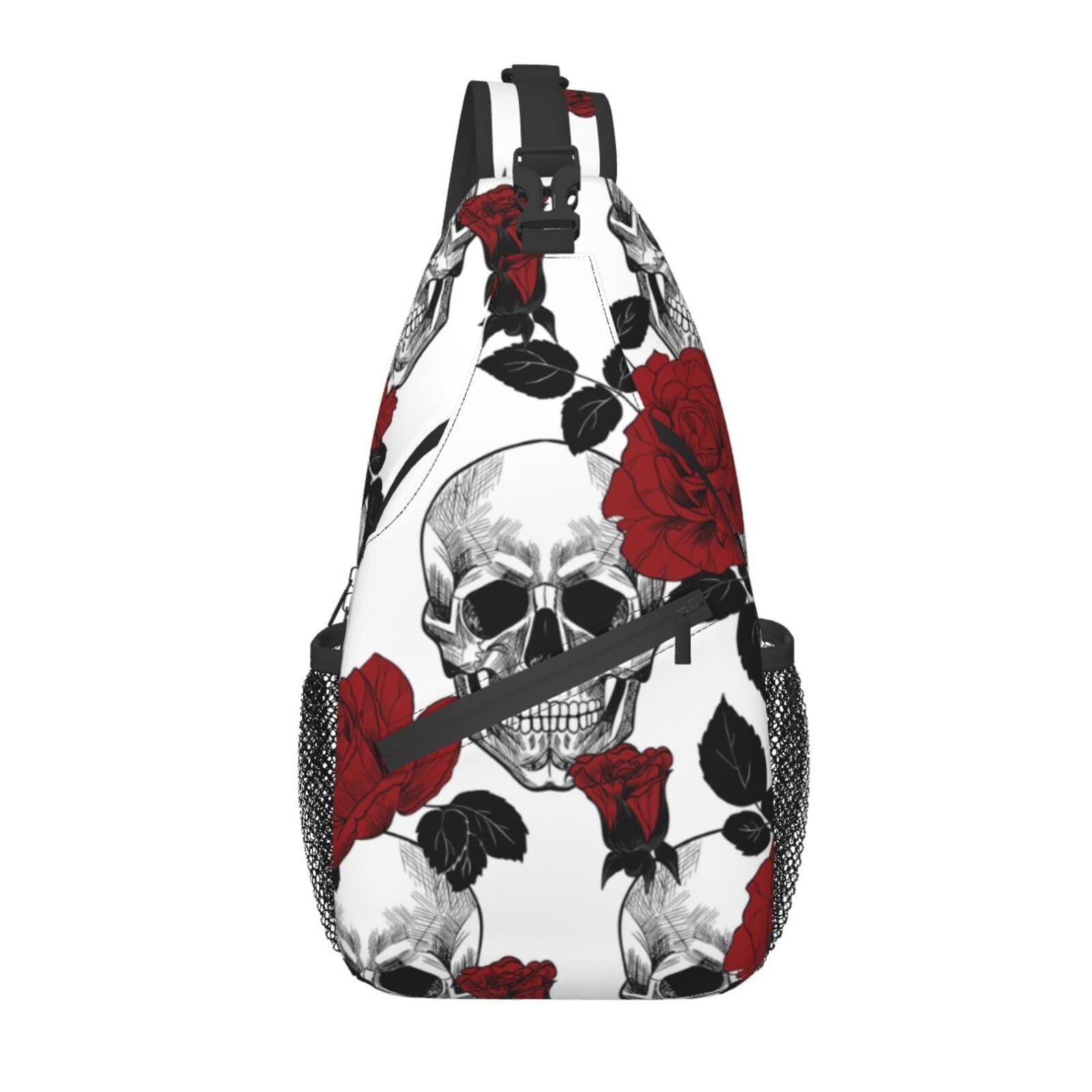 Skull And Roses Sling Bag Crossbody Backpack For Women Men Hiking Travel Pouch Small Daypack Casual Pack Lightweight Cross Chest Bag Outdoor
