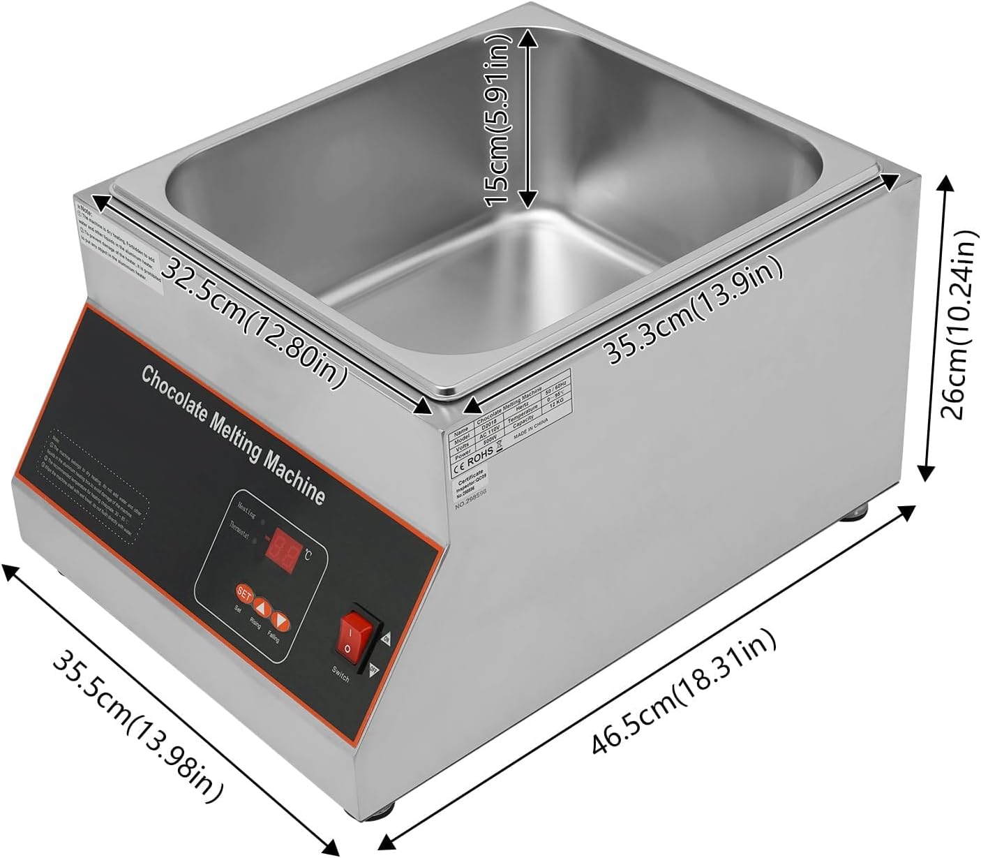 Chocolate Melting Machine 12kg Single Tank, Commercial Chocolate Melter with Digital Display, 500W Stainless Steel Countertop Melting Pot for Bakery DIY Single Tank