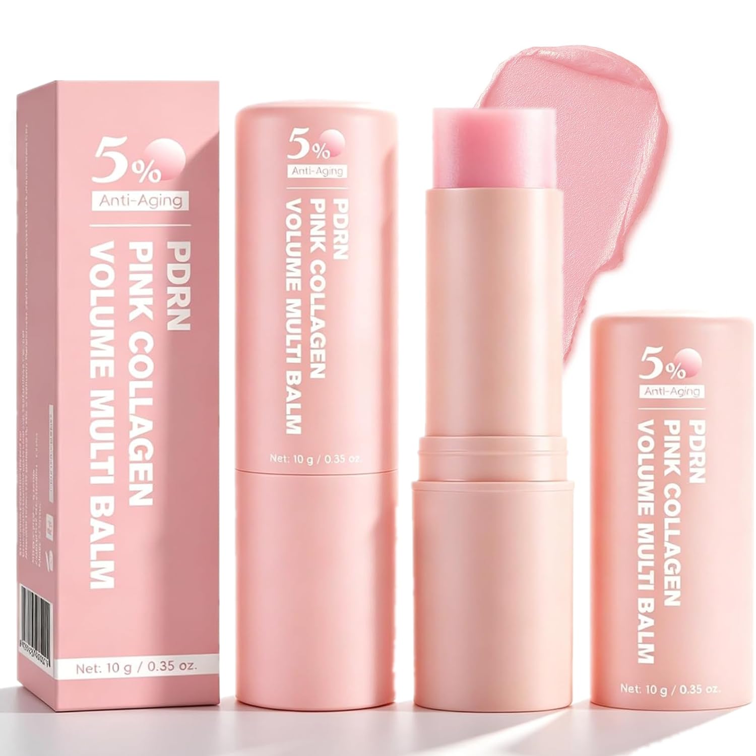 2Pcs PDRN Pink Collagen Volume Multi Balm Stick, Collagen Wrinkle Stick Face & Body Balm, Volumizing Hydrating Plumping Stick for Lips, Eyes, Neck, Forehead, Smile Lines