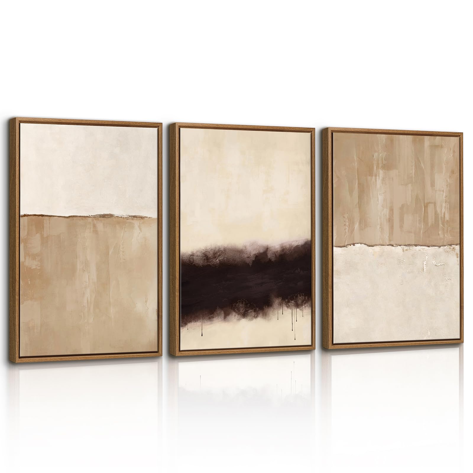 WENGTIAO Tableau Toile Peinture Encadré, Vintage Abstraite Tableau Decoration Murale, Noir Marron et Beige Minimaliste Abstraite Peinture pour Decoration Salon Maison Chambre à Coucher 40x60cmx3