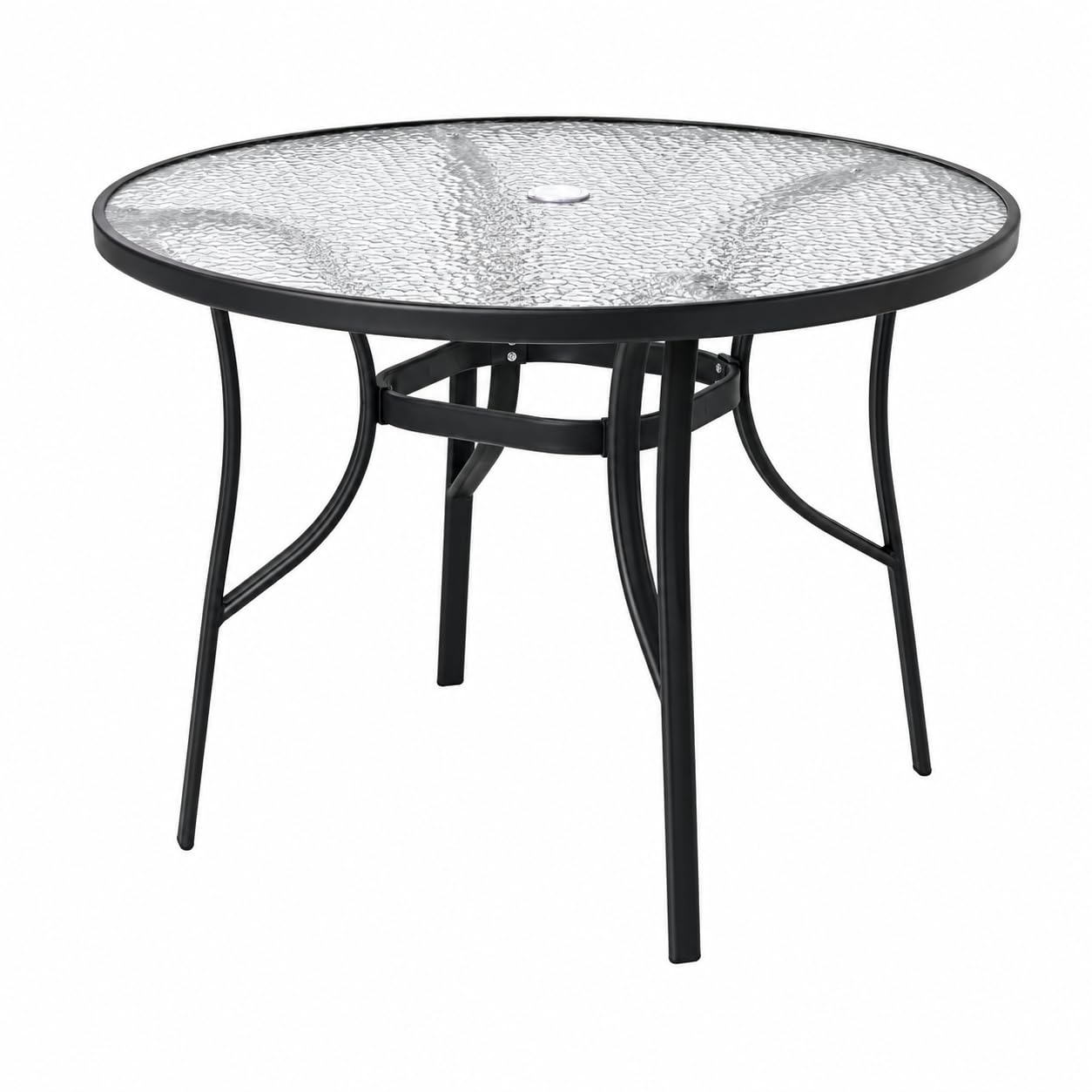Tavolo Giardino Rotondo 100 cm con Foro Ombrellone e Vetro | Tavolo da esterno per 4 persone, ideale per giardino e terrazzo, piano in vetro, predisposto per ombrellone