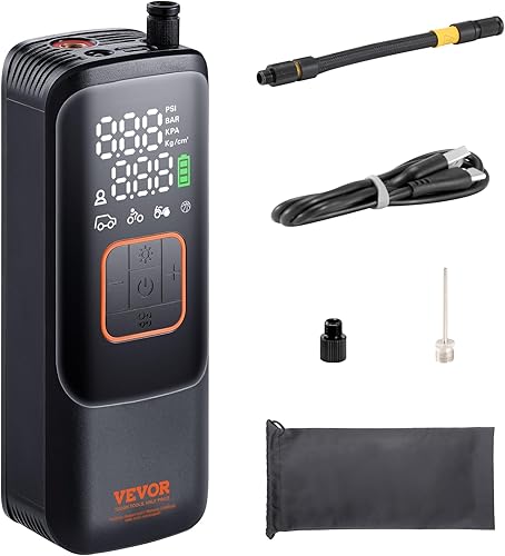 Miniatura 9 de VEVOR Bomba eléctrica para bicicleta, inflador de neumáticos de 150 PSI, compresor de aire portátil con apagado automático y pantalla LCD, bomba de