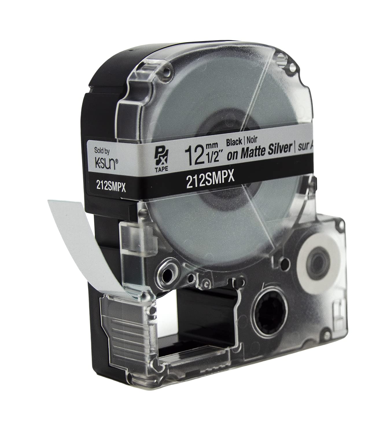 Epson LABELWORKS 212SMPX Genuine PET (Polyester) Tape Cartridge - Black on Silver Matte Label Maker Tape - 1/2" (12MM) Wide, 30'